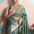 turquoise woven banarasi silk blend saree with blouse