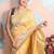 yellow woven banarasi silk blend saree with blouse