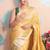 yellow woven banarasi silk blend saree with blouse