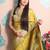 mustard woven banarasi silk blend saree with blouse