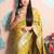 mustard woven banarasi silk blend saree with blouse