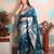 blue woven banarasi silk blend saree with blouse
