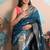blue woven banarasi silk blend saree with blouse