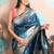blue woven banarasi silk blend saree with blouse