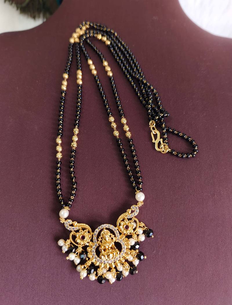 Gold plated temple black beads necklace