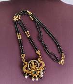 Gold plated temple peacock black beads necklace