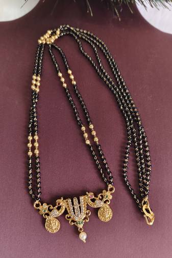Gold plated temple balaji black beads neckalce