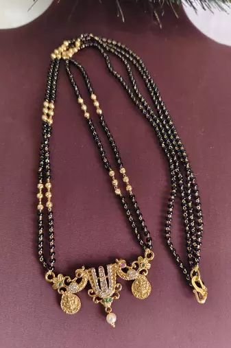 Gold plated temple balaji black beads neckalce