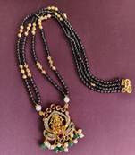 Gold plated temple lakshmi black beads necklace