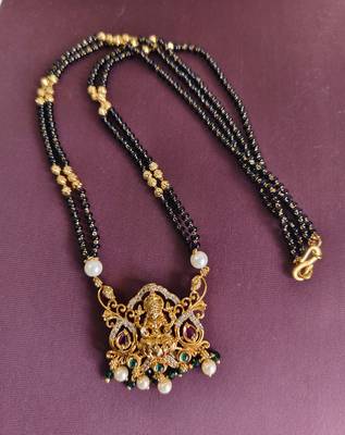 Gold plated temple lakshmi black beads necklace 1