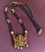 Gold plated temple lakshmi black beads necklace
