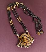 Gold plated lakshmi temple stone black beads necklace