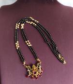 Gold plated temple ganesha stone black beads necklace