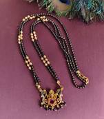 Gold plated temple ganesha stone black beads necklace