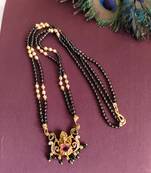 Gold plated temple ganesha stone black beads necklace