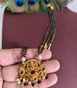 Gold plated temple ganesh black beads necklace