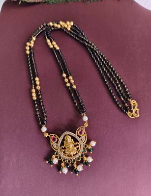 Gold plated temple lakshmi black beads necklace 1