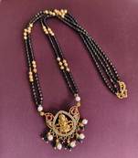 Gold plated temple lakshmi black beads necklace