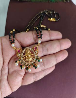 Gold plated temple lakshmi black beads necklace 2