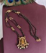 Gold plated temple lakshmi stone black beads necklace