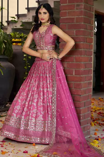 PINK DOLA SILK SEQUINS ZARI EMBROIDERED LEHENGA CHOLI