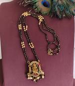 Gold plated temple lakshmi stone black beads necklace