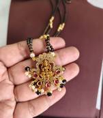 Gold plated temple lakshmi stone black beads necklace