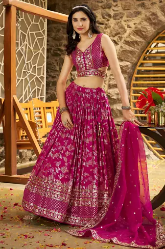 RANI PINK DOLA SILK SEQUINS ZARI EMBROIDERED LEHENGA CHOLI
