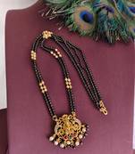 Gold plated stone temple lakshmi black beads necklace