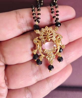 Gold plated peacock stone black beads necklace 1
