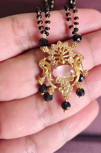 Gold plated peacock stone black beads necklace