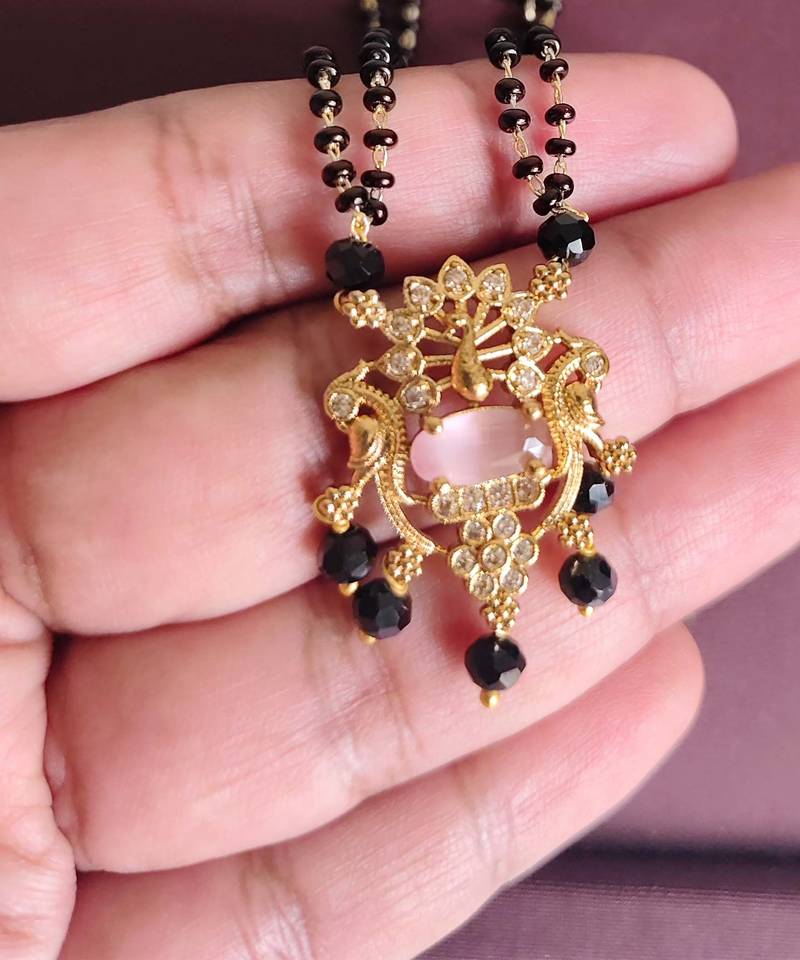 Gold plated peacock stone black beads necklace