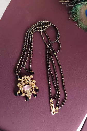 Gold plated peacock stone black beads necklace