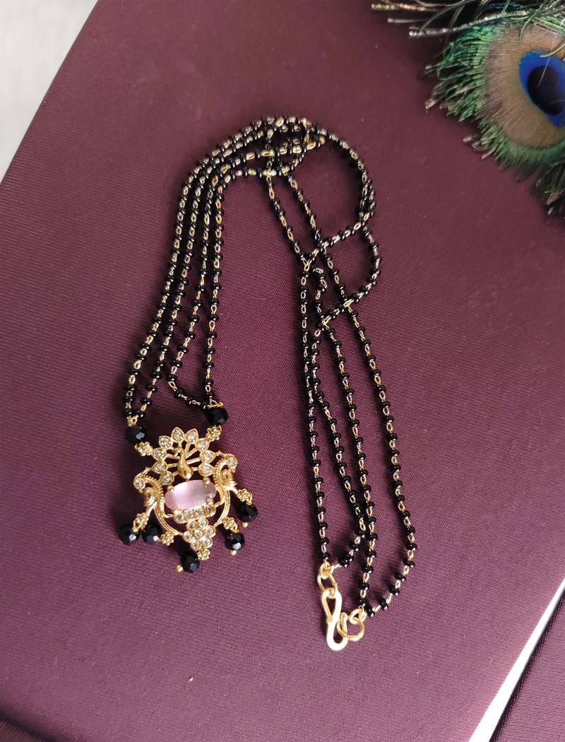 Gold plated peacock stone black beads necklace