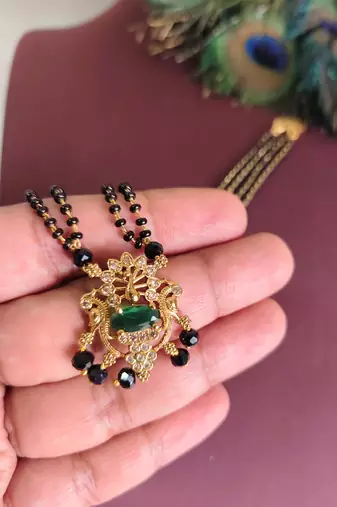 Gold plated peacock stone black beads necklace