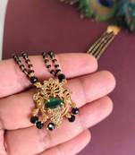 Gold plated peacock stone black beads necklace