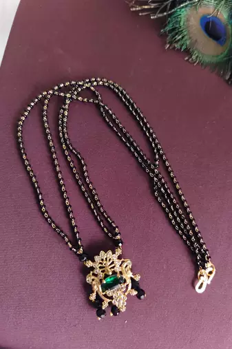 Gold plated peacock stone black beads necklace