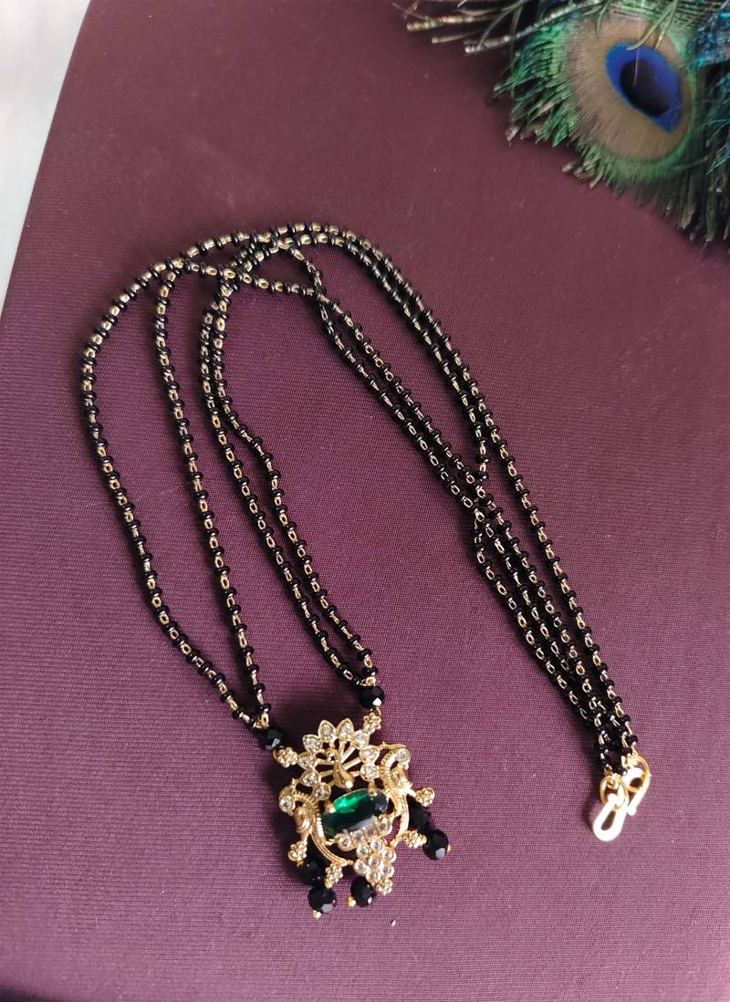 Gold plated peacock stone black beads necklace