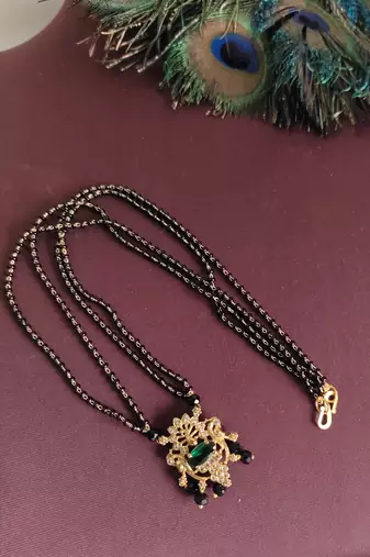Gold plated peacock stone black beads necklace
