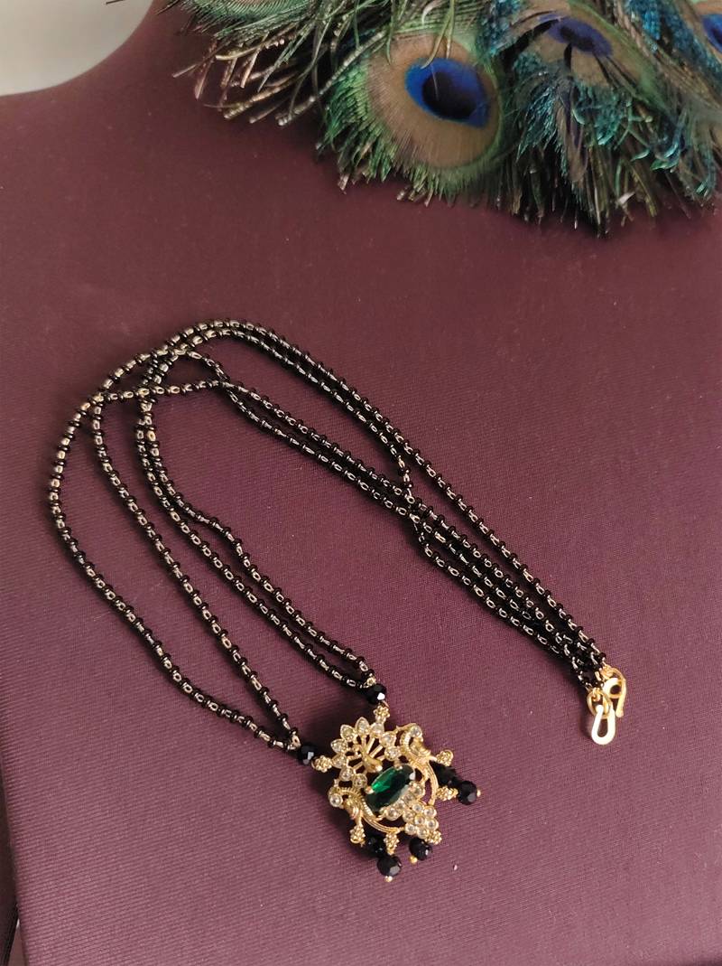 Gold plated peacock stone black beads necklace