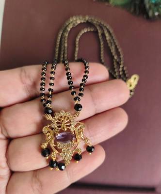 Gold plated peacock stone black beads necklace 1