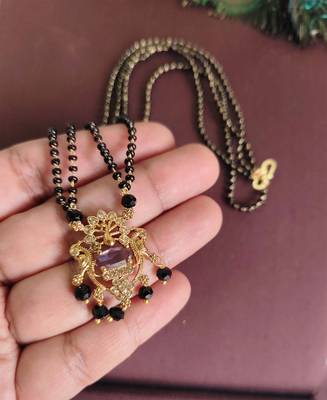 Gold plated peacock stone black beads necklace 2