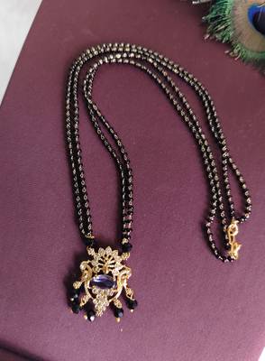 Gold plated peacock stone black beads necklace 3