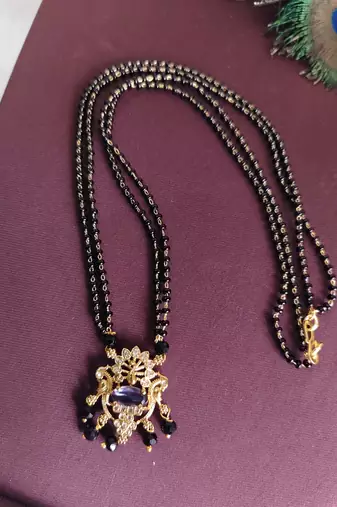 Gold plated peacock stone black beads necklace
