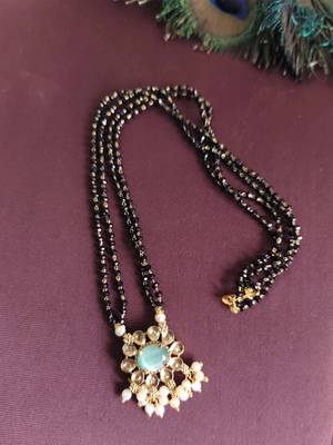 Gold plated pearl stone black beads necklace 1