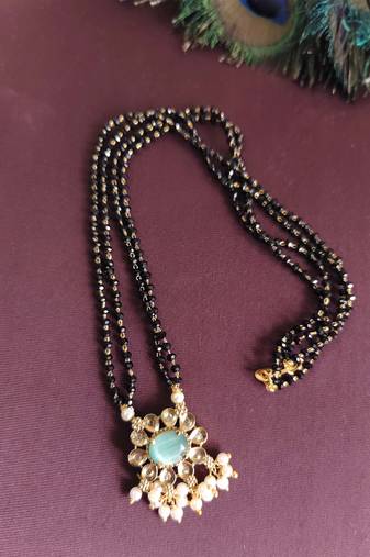 Gold plated pearl stone black beads necklace