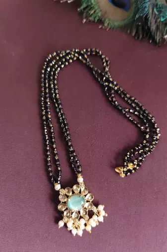 Gold plated pearl stone black beads necklace