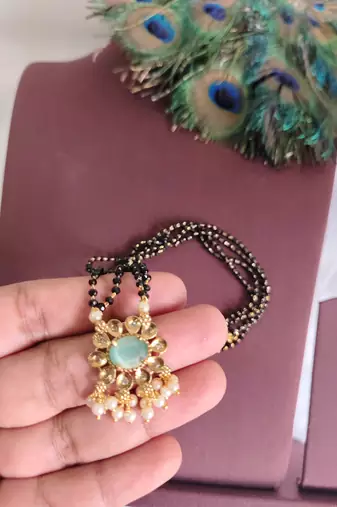 Gold plated pearl stone black beads necklace