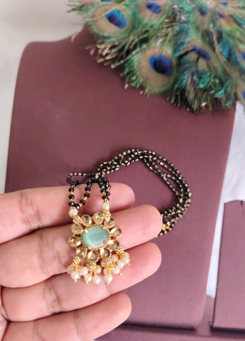 Gold plated pearl stone black beads necklace