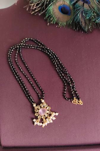 Gold plated pearl stone black beads necklace